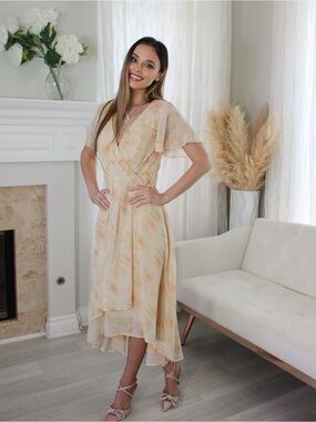 Ever Pretty Pastel Peach Tie-Dye High-Low Wrap Dress